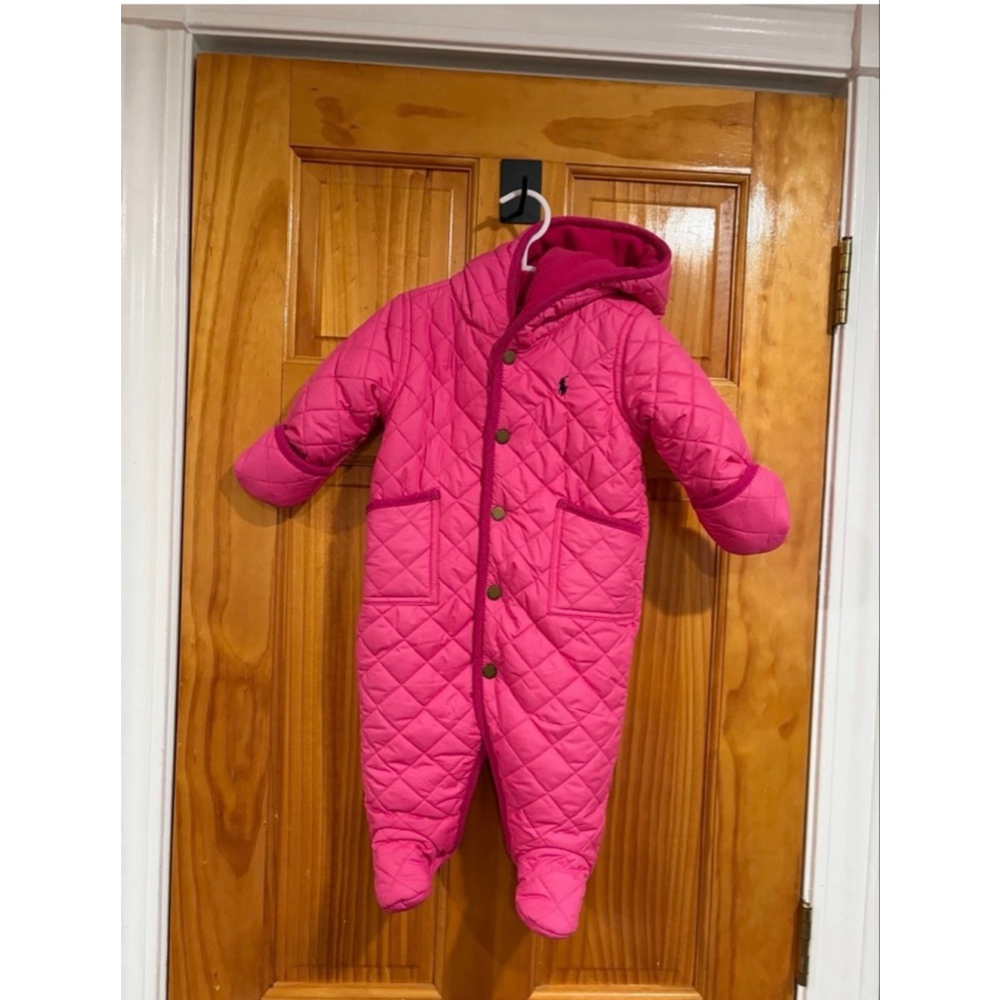 Ralph Lauren Baby Girls’ Quilted Snowsuit Bunting 6M – Pink Hooded One Piece